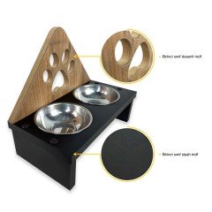 BUFFER® Decotown Ahşap ve Paslanmaz Çelik Kedi Köpek Mama Ve Su Kabı
