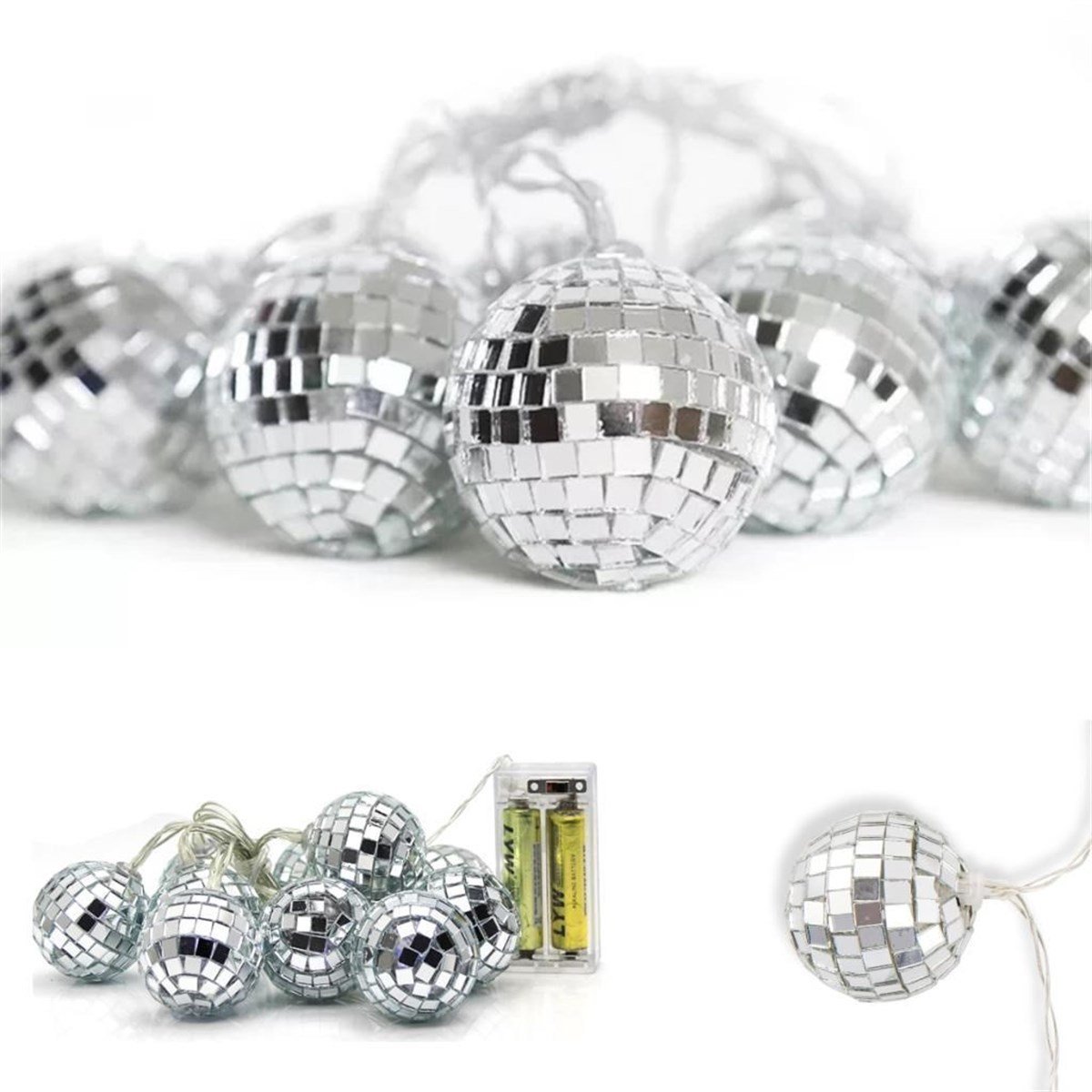 BUFFER® Mini Disko Topu Dekoratif Süsleme 10'lu Led Zinciri Pilli Süs Led