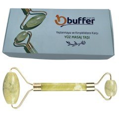 BUFFER® Özel Süngerli Kutusunda Kırılmaz Çift Taraflı 2li Cilt Yüz Masaj Aleti Jade Roller Yeşim Taşı