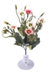 BUFFER® 5 Dallı 33 cm Pembe Beyaz Dekoratif Yapay Plastik Papatya Demeti