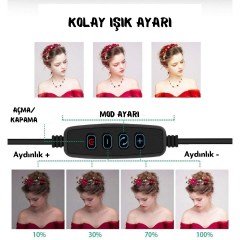 BUFFER® 10inç 26cm Youtube Instagram Tiktok Selfie  Stüdyo Video Fotoğraf Ring Light Led Halka Işıklı Tripod