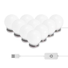 BUFFER® Nostalji Hollywood Tarzı 10lu Makyaj Masası Aynası Beyaz Led Işıklı Lamba USB