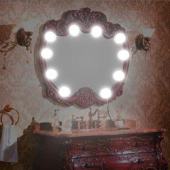 BUFFER® Nostalji Hollywood Tarzı 10lu Makyaj Masası Aynası Beyaz Led Işıklı Lamba USB