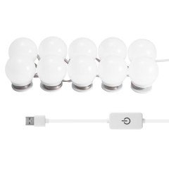 BUFFER® Nostalji Hollywood Tarzı 10lu Makyaj Masası Aynası Beyaz Led Işıklı Lamba USB