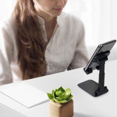 BUFFER® Siyah Aynalı Cep Telefonu Sabitleyici Stand Katlanabilir Ayarlanabilir Telefon Standı