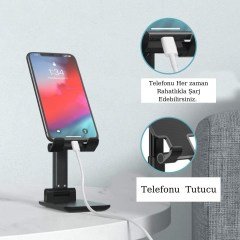 BUFFER® Siyah Aynalı Cep Telefonu Sabitleyici Stand Katlanabilir Ayarlanabilir Telefon Standı