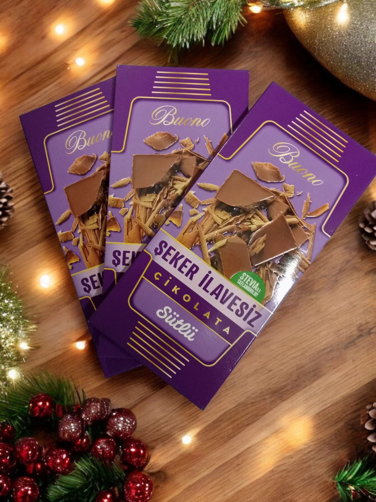 3'lü Buono Sütlü Diyabetik Çikolata 100 gr Şekersiz (Stevyalı)