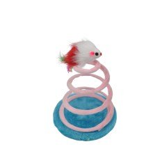 BUFFER® Tahta Tabanlı Peluşlu Hareketli Yaylı Eğlenceli Kedi Oyuncağı