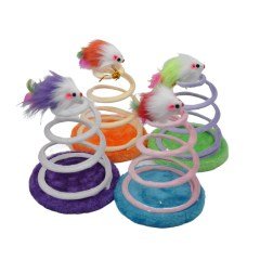 BUFFER® Tahta Tabanlı Peluşlu Hareketli Yaylı Eğlenceli Kedi Oyuncağı