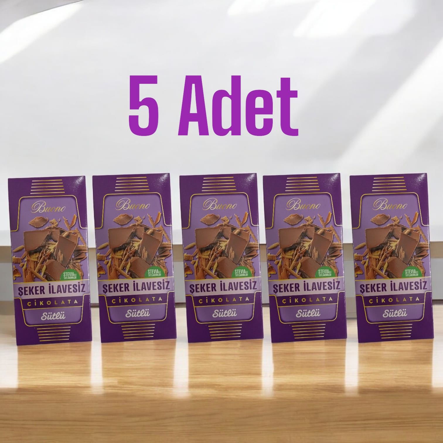5'li Buono Sütlü Diyabetik Çikolata 100 gr Şekersiz (Stevyalı)