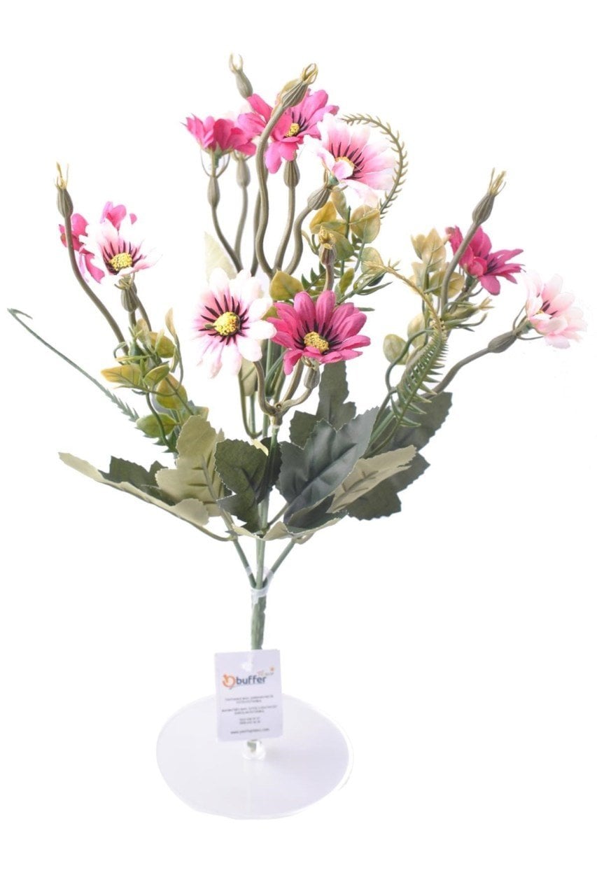 BUFFER® 5 Dallı 33 cm Dekoratif Papatya Kırmızı Beyaz Yapay Çiçek Demeti