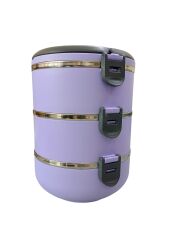 3 Katlı Vakumlu Yemek Termosu 3lü Sefer Tası Freshbox Serisi Mor Renk