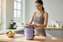 3 Katlı Vakumlu Yemek Termosu 3lü Sefer Tası Freshbox Serisi Mor Renk